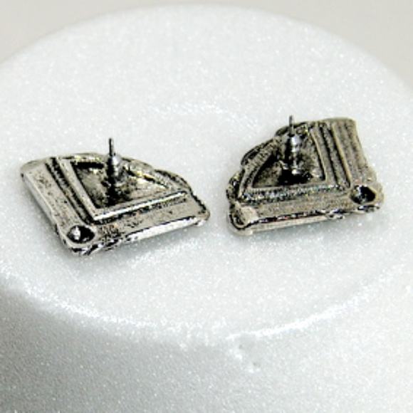 Earrings Open Fan Opera Style Post Vintage - Picture 3 of 3